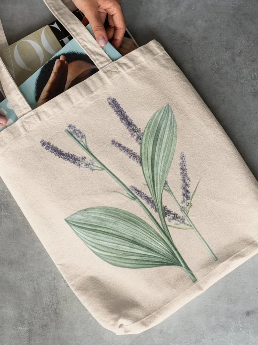 Black False Hellebore Vintage Floral Print Graphic Canvas Tote Bag